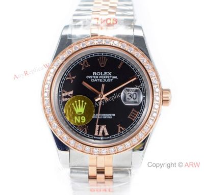 N9 Swiss Grade Rolex Datejust II 41 Two Tone Rose Gold Black Watch
